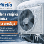 zaleđena vanjska jedinica klima uređaja zimi